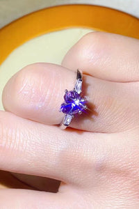 Heart Shaped 1 Carat Moissanite Platinum Plated Ring in Purple